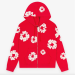 DENIM TEARS Men's Cotton Wreath Zip Hoodie Red